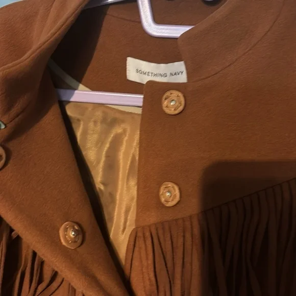Something Navy Tan Fringe Coat - Picture 2 of 3